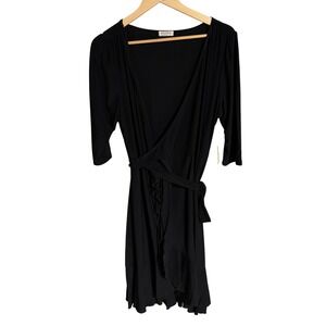 Kiyonna Black Wrap Dress Ruffle Hem Three Quarter Sleeve Plus‎ Size 1X